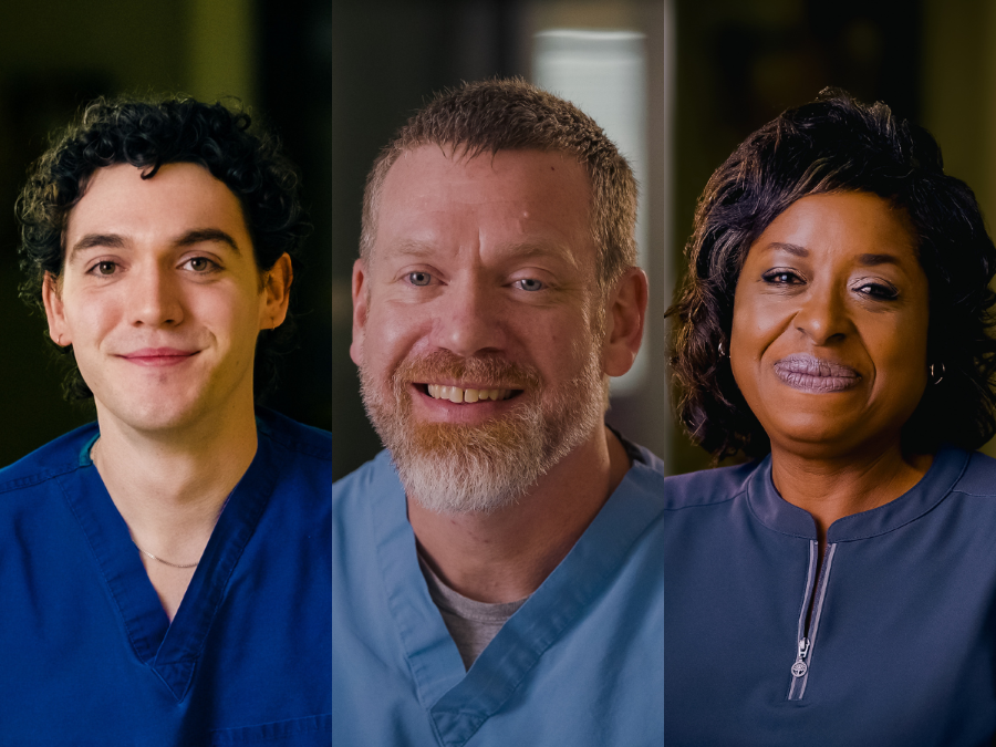 Collage with three headshots of the three trauma care team honorees.