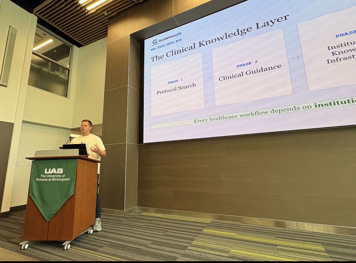 Stevan Fairburn, M.D., MS speaking at the gBETA showcase.