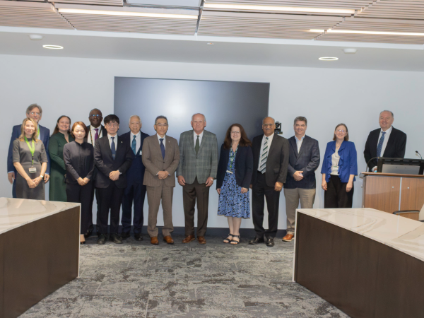 UAB and Fujita Health University representatives pose for a group photo at a partnership event.