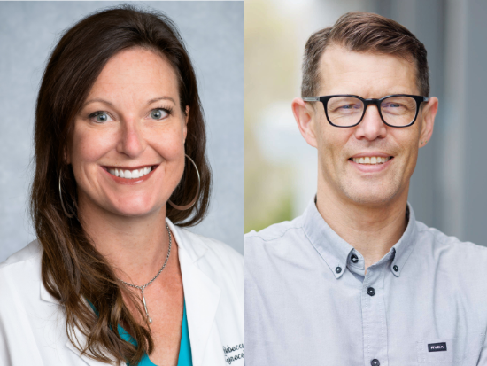 Rebecca Arend, M.D., and Ben Buelow, M.D., Ph.D. headshots