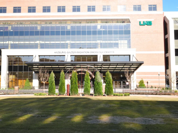 View of Hazelrig-Salter Radiation Oncology Center from the front of the building