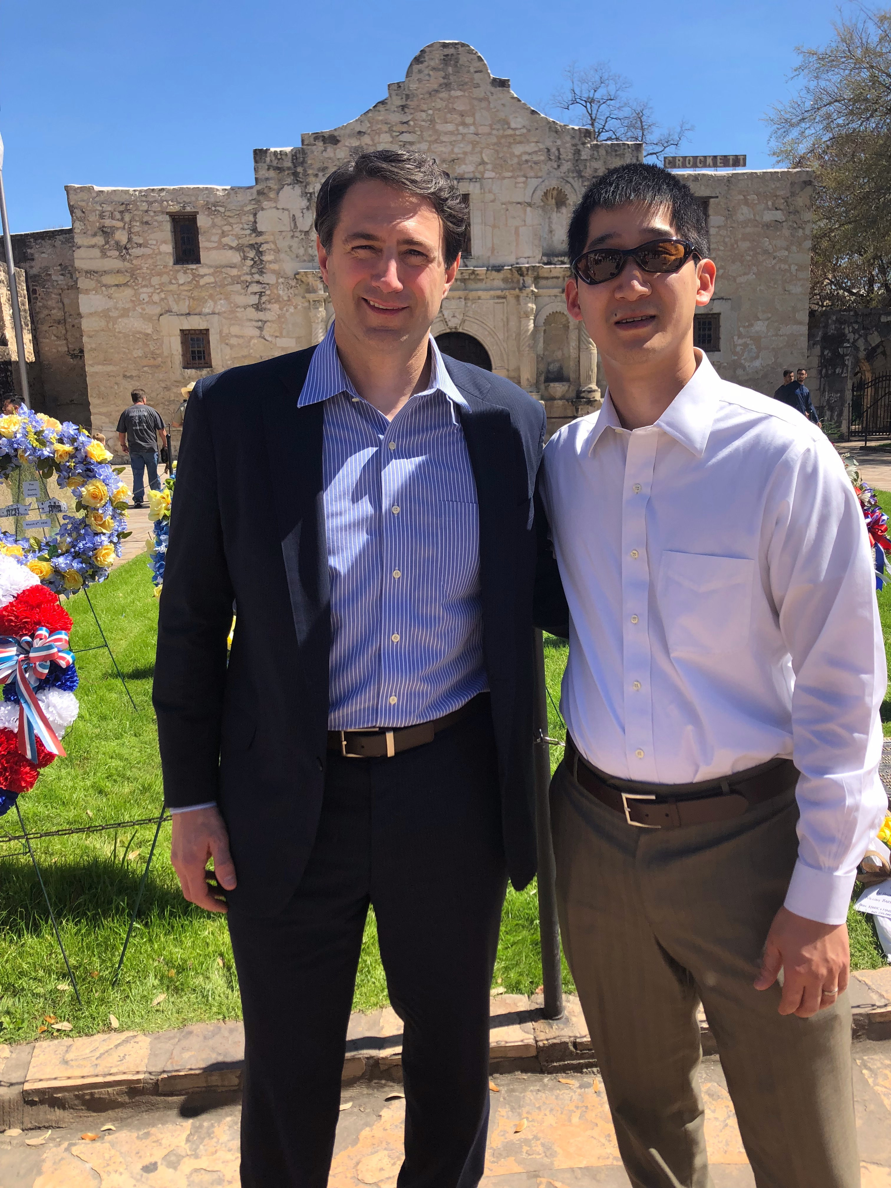 Dr. Woodworth and Dr. Philip Chen, program director at UTSA, in front of the Alamo.