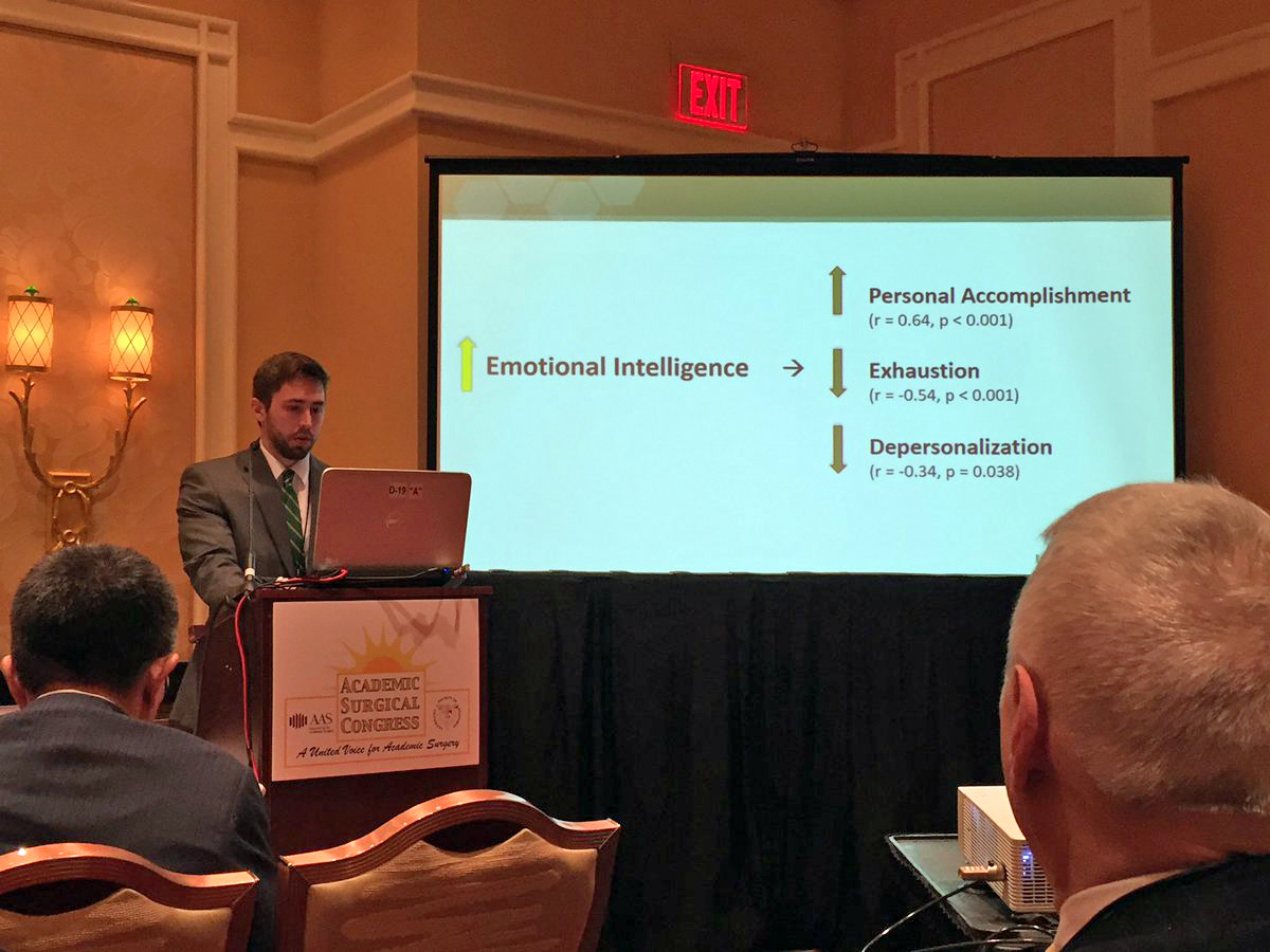 Medical student Kevin Cofer presents at the 2017 Academic Surgical Congress.