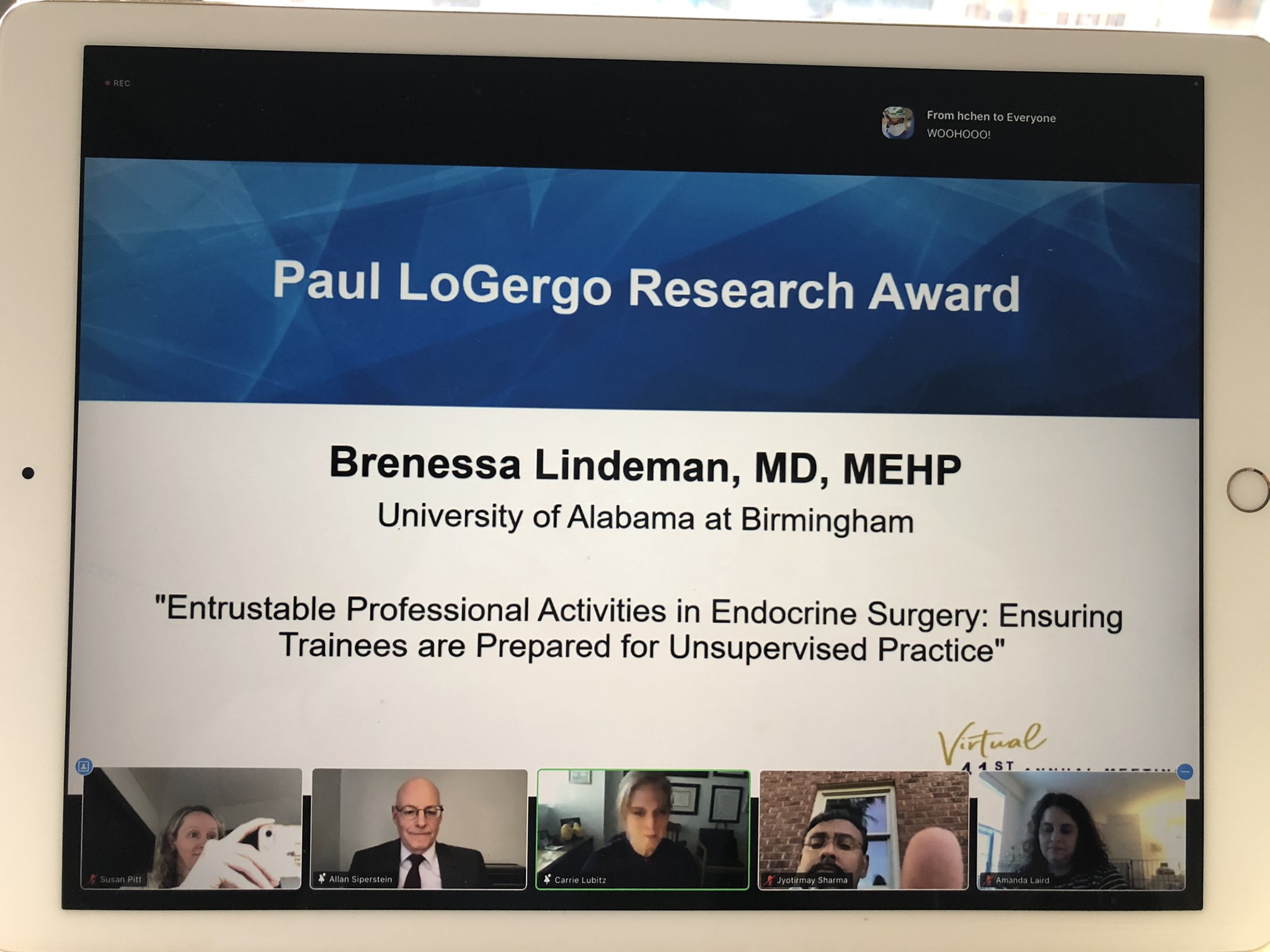 Dr. Lindeman's award