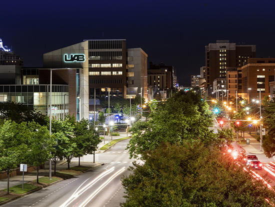 Night shot of UAB hospital 