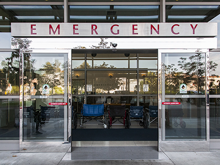 Sliding doors of emergency room in hospital