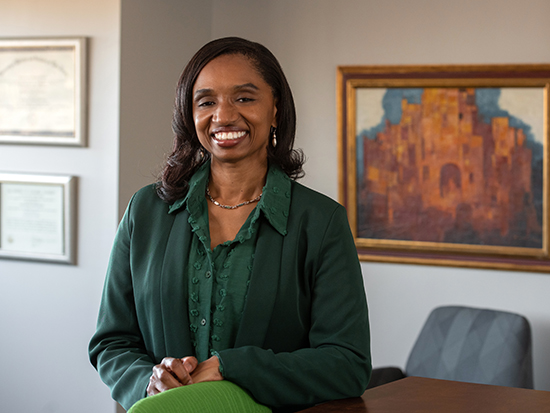 Environmental headshot of Dr. Michelle Robinson, DMD (Interim Dean, School of Education), December 2021.