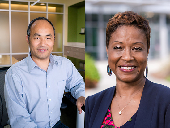 Headshots of Wei Li, Ph.D., and Tosi Gilford, M.D.