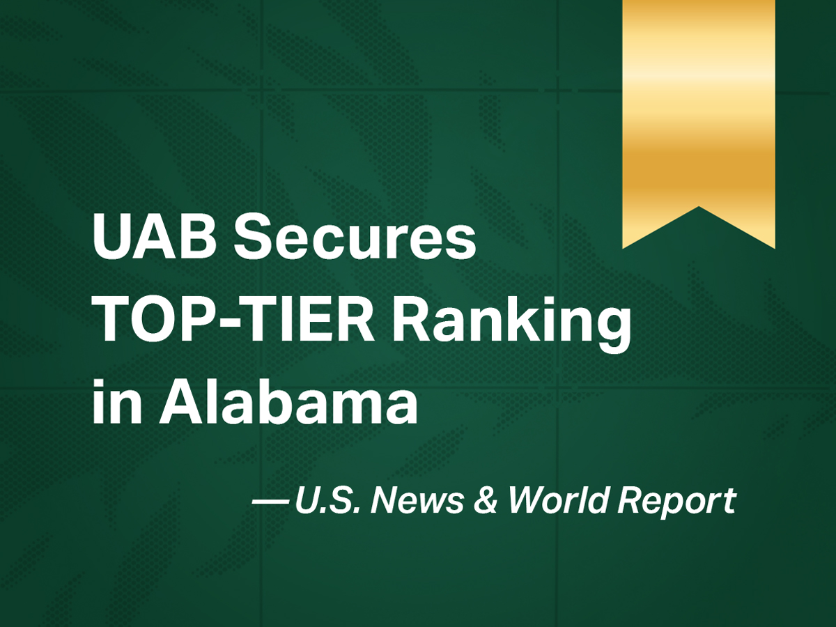 Graphic that reads "UAB secures top tier ranking in Alabama"