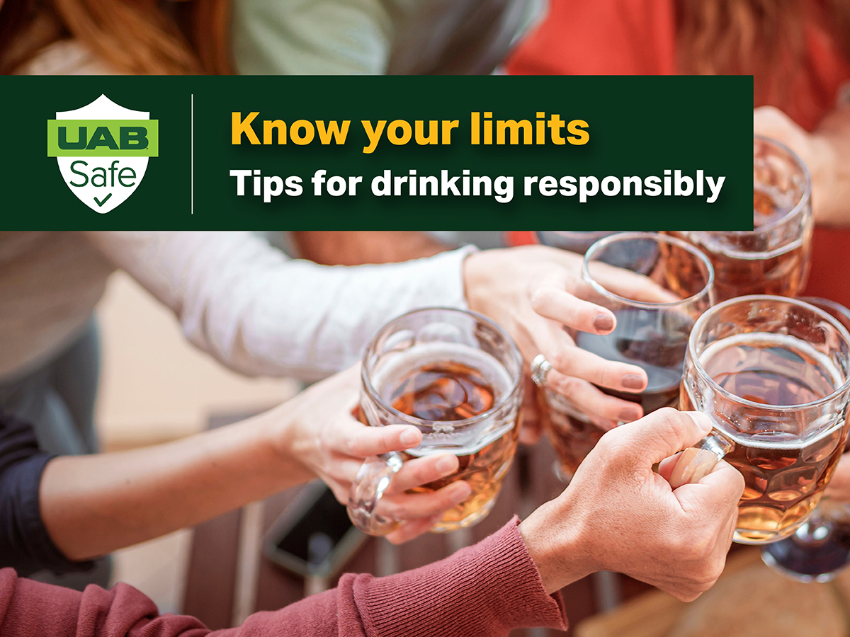 UAB Graphic with four individuals holding cups of alcohol with the text stating: 