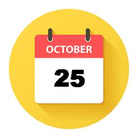 October 15. Round calendar Icon with long shadow in a Flat Design style. Daily calendar isolated on a yellow circle. Vector Illustration (EPS10, well layered and grouped). Easy to edit, manipulate, resize or colorize.