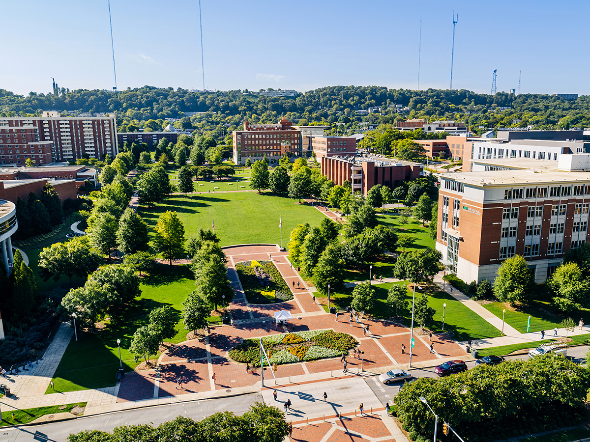 UAB Campus Green, aerial view looking toward Red Mountain