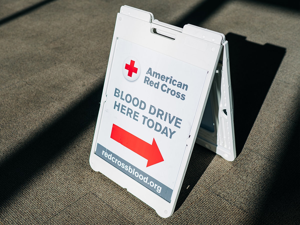 Sidewalk sign for an American Red Cross blood drive