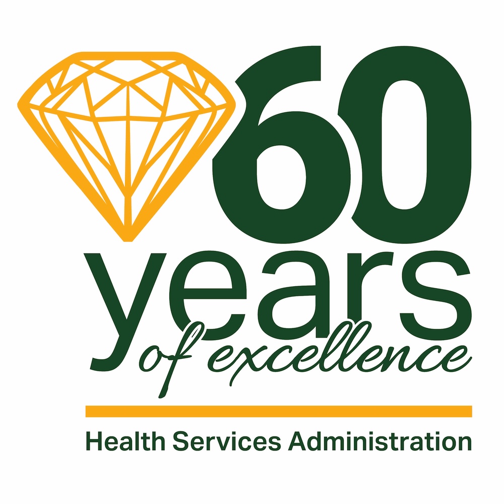 Logo says 60 Years of Excellence, Health Services Administration.