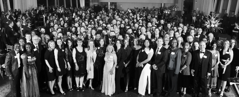 Black and white group photo at the 50th anniversary Gala.