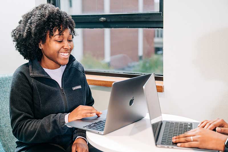 Student studying in the Susan Mott Webb Nutrition Sciences building