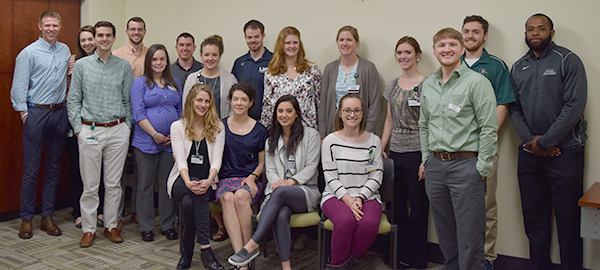 Chris Baker with 17 students from the UAB DPT Class of 2018