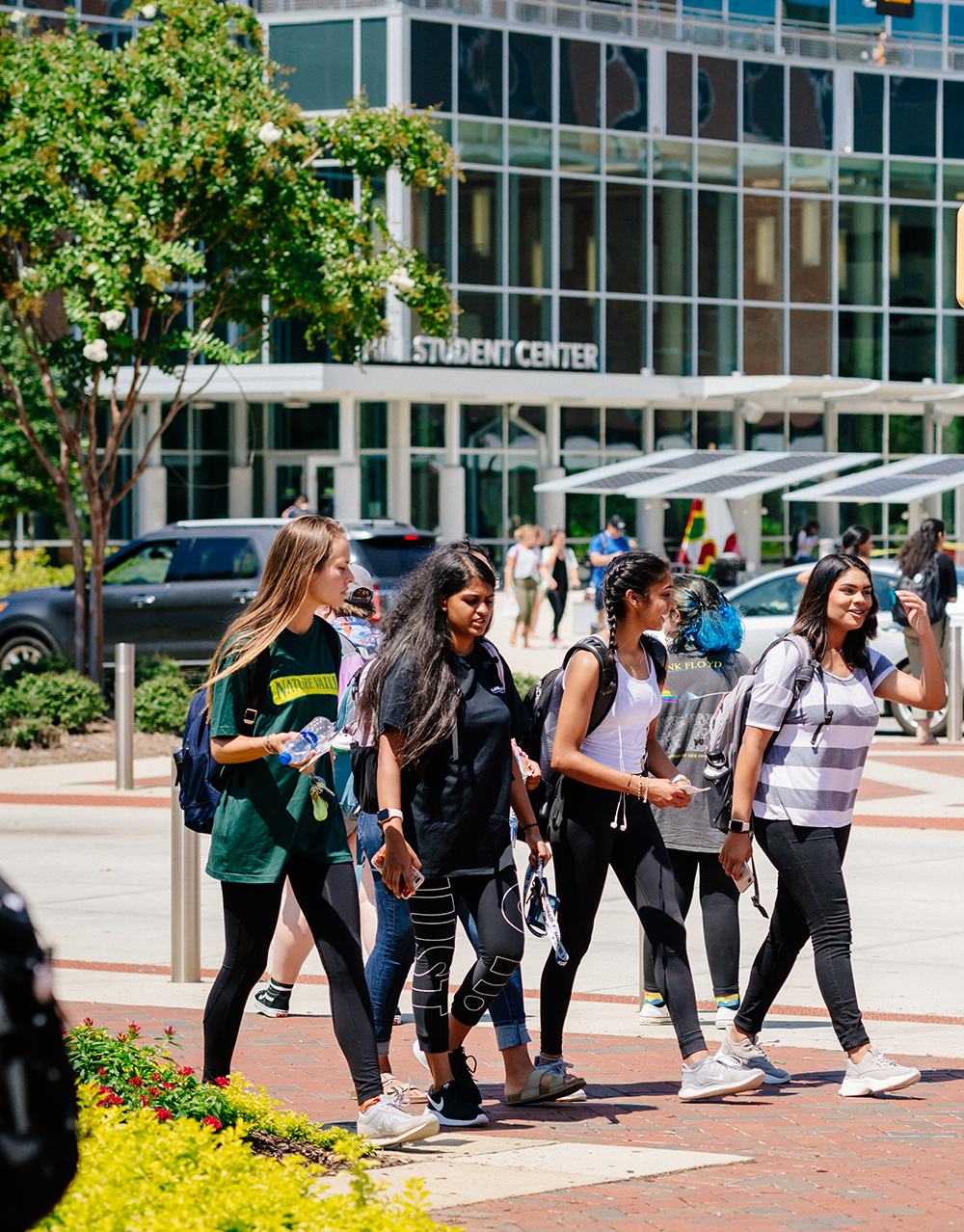 students in front of hill student center