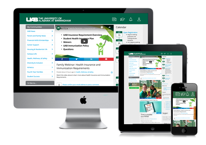 vector image of an iMac and iPad displaying the UAB family hub website