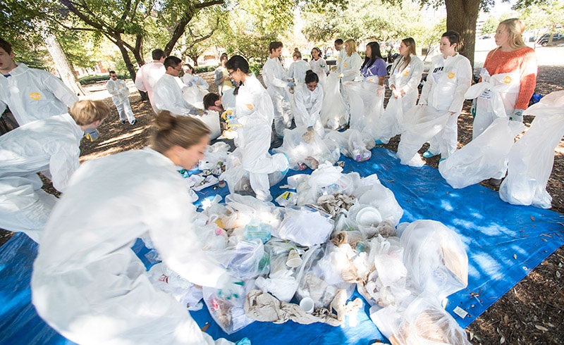 Photo of students sorting trash