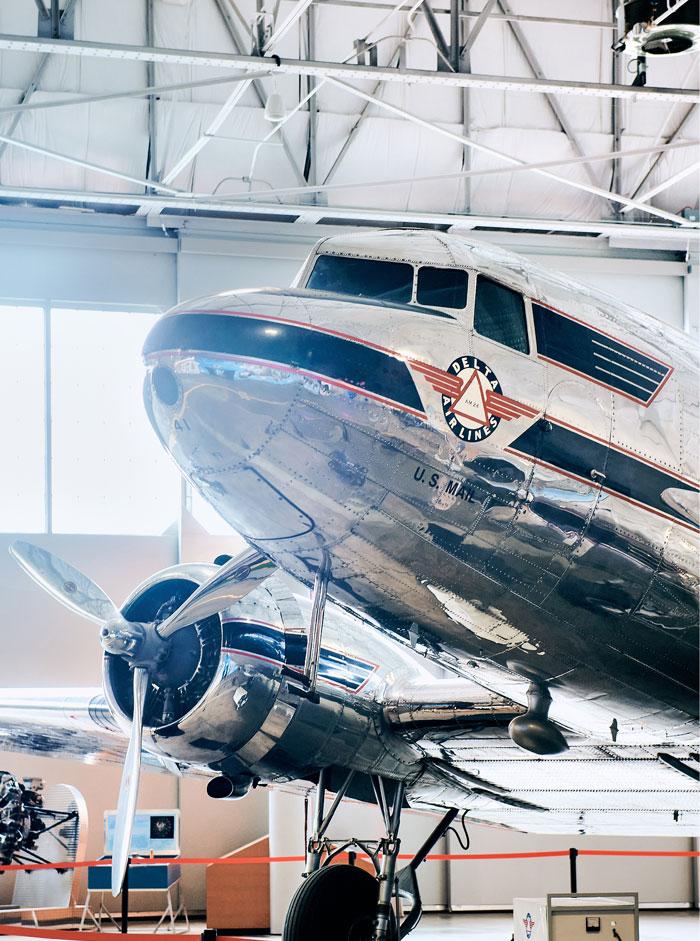 Photo of silver vintage Delta Air Lines plane