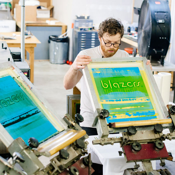 Photo of Brett Forsyth working with Blazer screen in studio