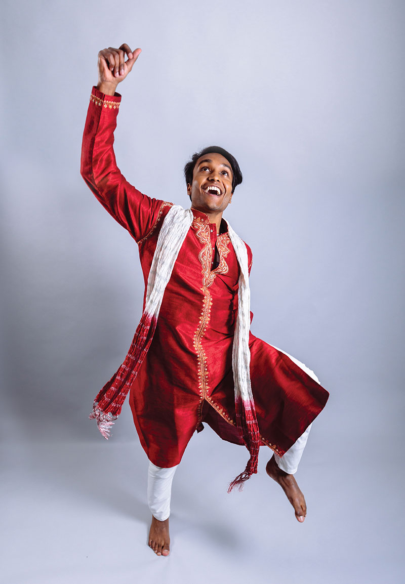 Photo of student Siddhu Srikakolapu dancing in Bollywood clothes