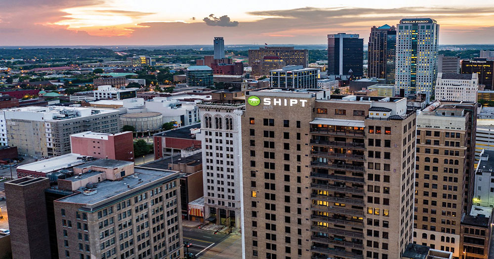 Photo of Birmingham skyline with Shipt sign on tower