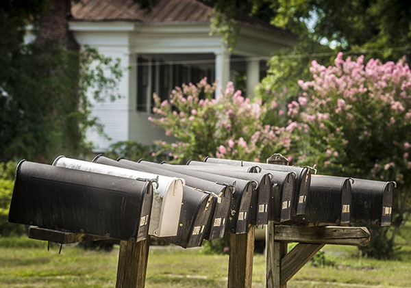 Photo of row of mailboxes on Greensboro street