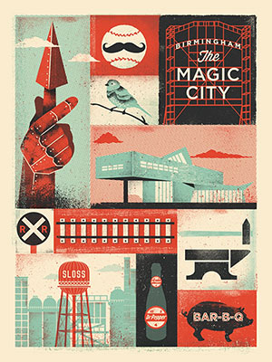 Poster featuring Birmingham icons created by Mike Tabie