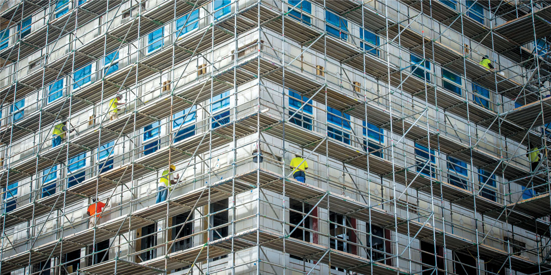 Photo of scaffolding on downtown building