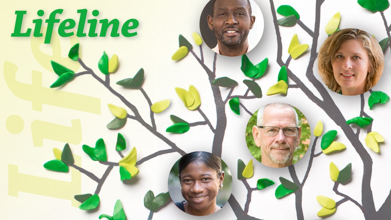 Illustration of tree with photos of some Kidney Chain donors and recipients