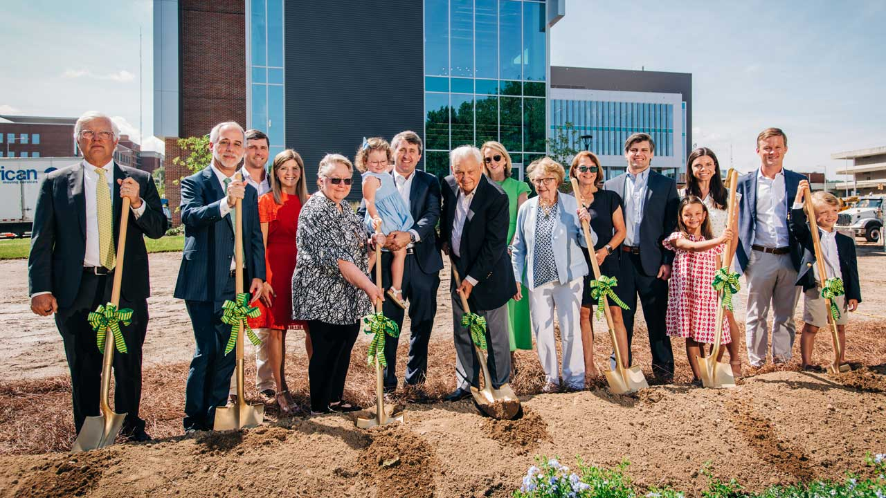 Photo: Provost Pam Benoit, Dean Jeffrey Holmes and the Gorrie family at the groundbreaking. 