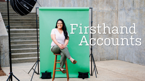 Photo of student Leahgrace Simons sitting in front of green backdrop