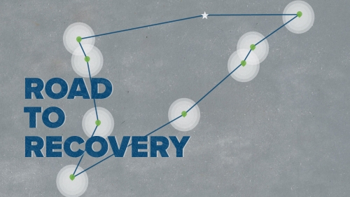 Lines and dots representing student journey; headline: Road to Recovery